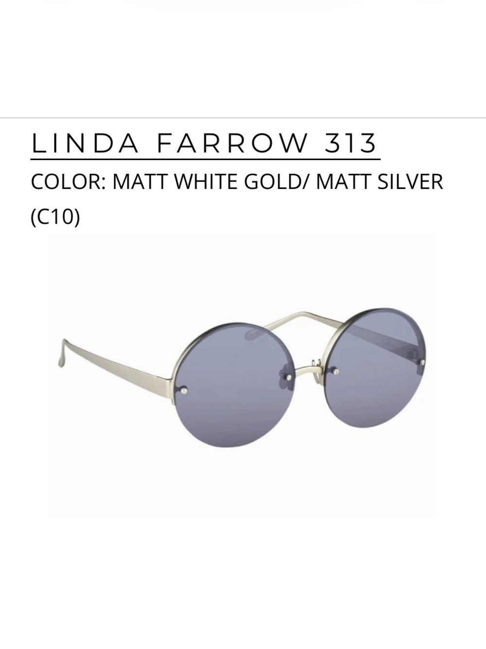 NWT Linda Farrow 313 Round Sunglasses Rare C10 Matt Gold Silver Grey Archival
